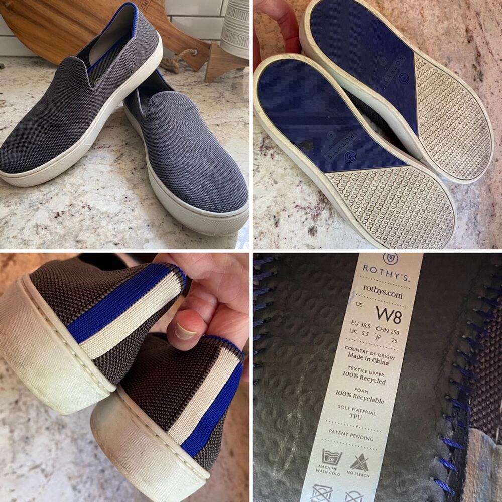 Rothys City Slip On Dark Gray Royal Blue sz 8